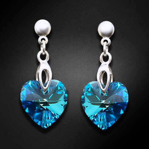 Sudraba auskari "Iemīlējusies Sirds II (Bermuda Blue)" ar Swarovski™ kristāliem