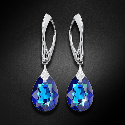 Silver Earrings "Moonlight (Bermuda Blue)" with Swarovski™ Crystals