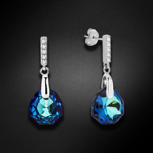 Sudraba auskari "Calathea (Bermuda Blue)" ar Swarovski™ kristāliem