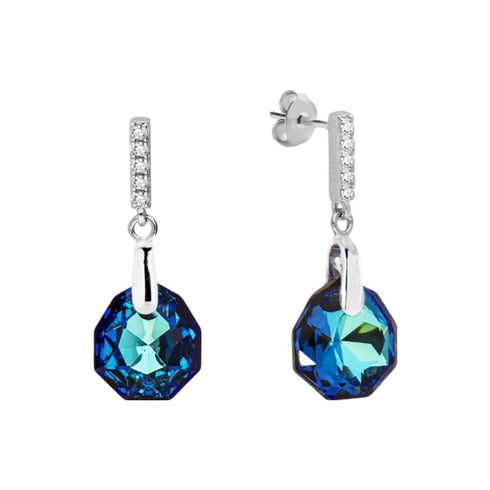 Sudraba auskari "Calathea (Bermuda Blue)" ar Swarovski™ kristāliem