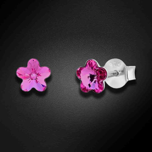 Silver Earrings "Sun Blossom (Fuchsia)" with Swarovski™ Crystals