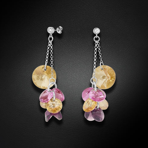Silver earrings "Orchid (Golden Shadow / Iris)" with Swarovski™ crystals