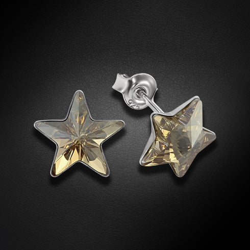 Children's silver earrings "Star (Golden Shadow)" with Swarovski™ crystals