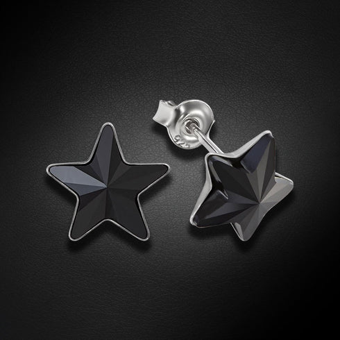 Children's Silver Earrings "Star (Jet)" with Swarovski™ Crystals