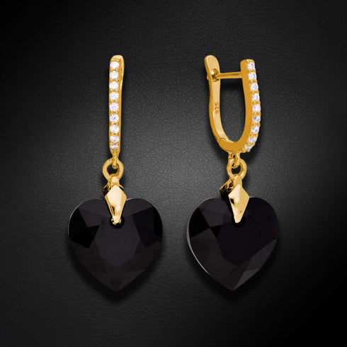 Silver Earrings "Enamored Heart III (Jet)" with Swarovski™ Crystals
