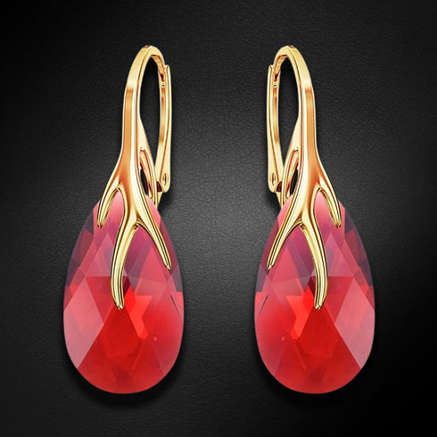 Silver Earrings "Baroque VII (Scarlet)" with Swarovski™ Crystals