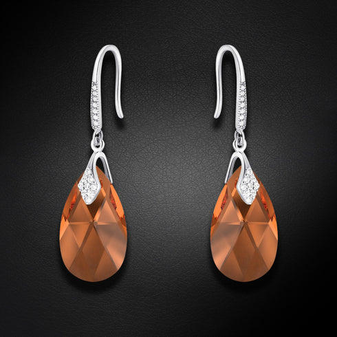 Silver Earrings "Baroka III (Smoked Amber)" with Swarovski™ Crystals