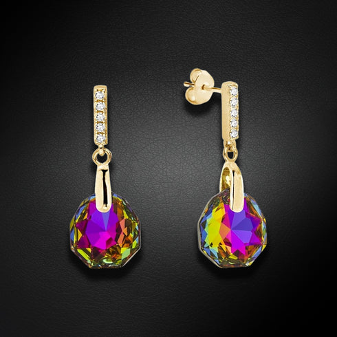 Silver earrings "Calathea (Vitrail Medium)" with Swarovski™ crystals