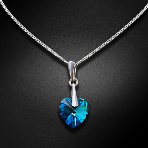 Silver Pendant "Enamored Heart II (Bermuda Blue)" with Swarovski™ Crystals