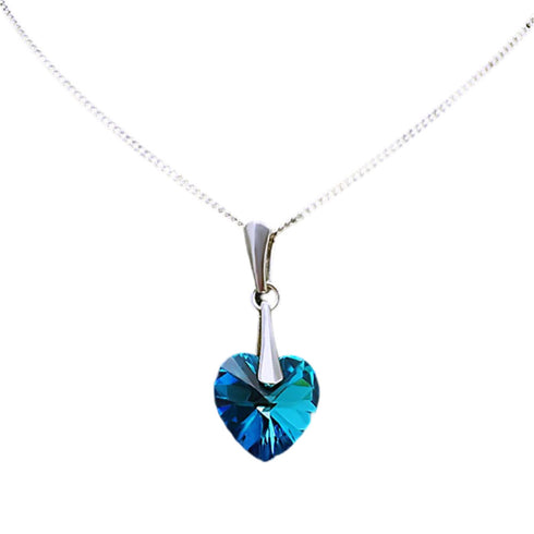 Silver Pendant "Enamored Heart II (Bermuda Blue)" with Swarovski™ Crystals