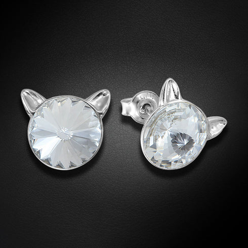 Children's Silver Earrings "Cat" with Swarovski™ Crystals