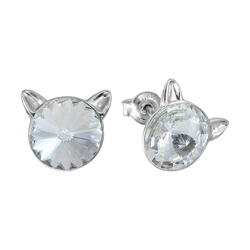 Children's Silver Earrings "Cat" with Swarovski™ Crystals