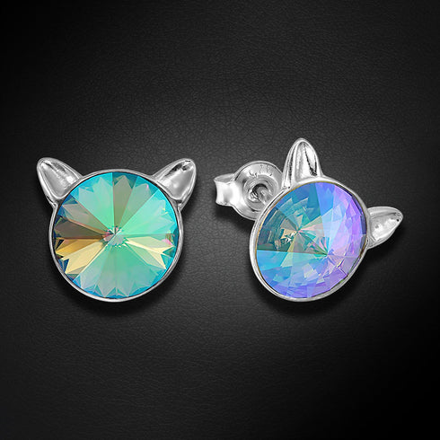 Children's Silver Earrings "Cat (Paradise Shine)" with Swarovski™ Crystals