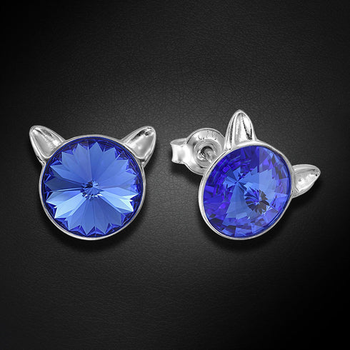 Children's Silver Earrings "Cat (Sapphire)" with Swarovski™ Crystals