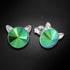 Children's Silver Earrings "Cat (Scarabaeus Green)" with Swarovski™ Crystals
