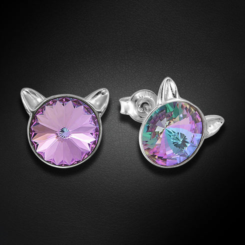 Children's Silver Earrings "Cat (Vitrail Light)" with Swarovski™ Crystals