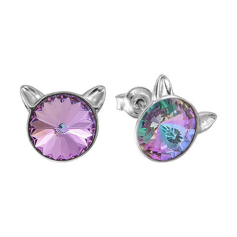 Children's Silver Earrings "Cat (Vitrail Light)" with Swarovski™ Crystals