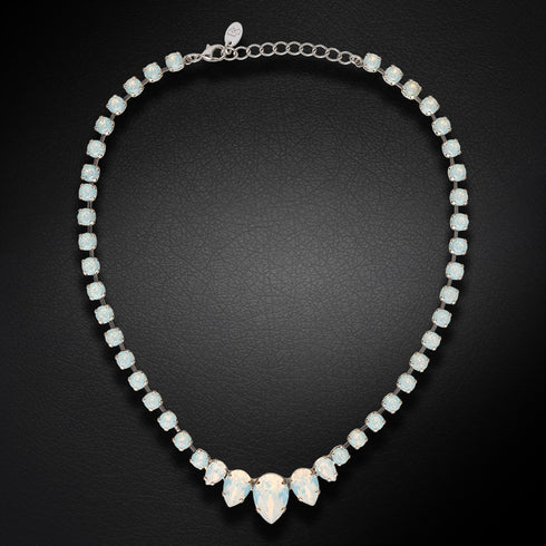 Wedding Necklace "Leonora (White Opal)" with Swarovski™ Crystals