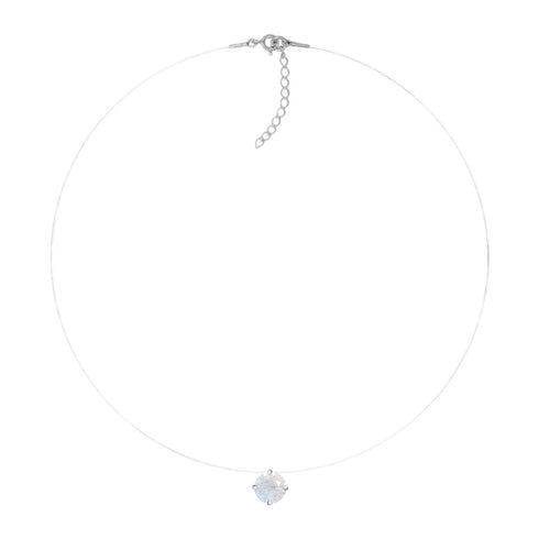 (Ekskluzīvs) Neredzamā sudraba kulons (Silk White) ar Swarovski Zirconia Pure Brilliance kristālu