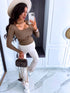 Basic PUSH-UP tops with square neckline - light brown