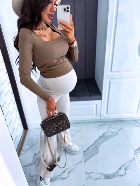 Basic PUSH-UP tops with square neckline - light brown