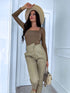 Basic PUSH-UP tops with square neckline - light brown