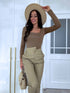 Basic PUSH-UP tops with square neckline - light brown