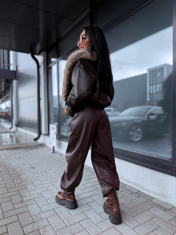 "LOST MOMENT CV2229" faux leather jacket - CHOCO