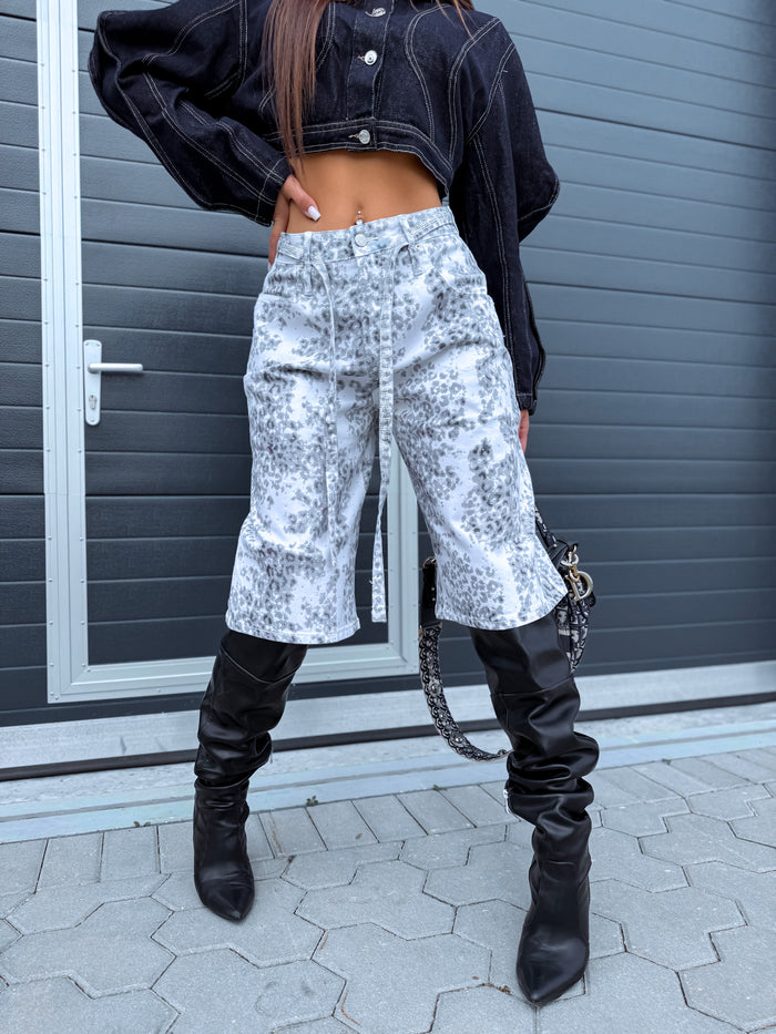 SHORTS MG-1281 "MISS LEOPARD" - GRAY WITH WHITE