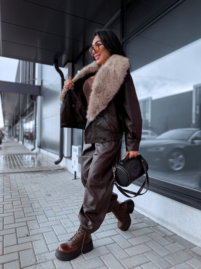 "LOST MOMENT CV2229" faux leather jacket - CHOCO