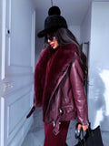 Burgundy jacket with burgundy fur trim "LUX FUR" CV2125 PRE-ORDER