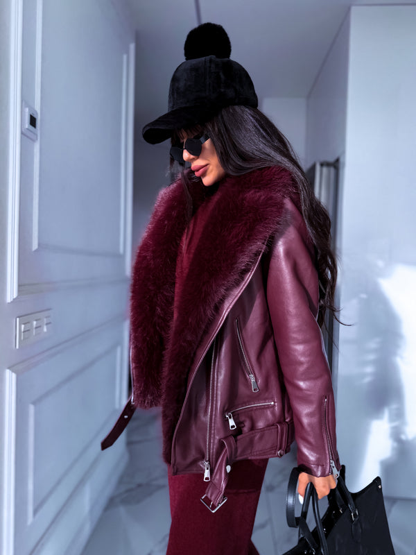 Burgundy jacket with burgundy fur trim "LUX FUR" CV2125 PRE-ORDER