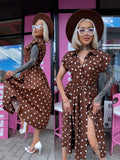 Taškuota suknelė + diržas „LORETTA GZ3079“ – CHOCO