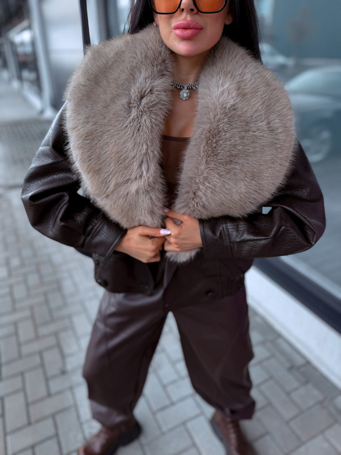 "LOST MOMENT CV2229" faux leather jacket - CHOCO