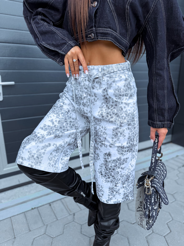 SHORTS MG-1281 "MISS LEOPARD" - GRAY WITH WHITE