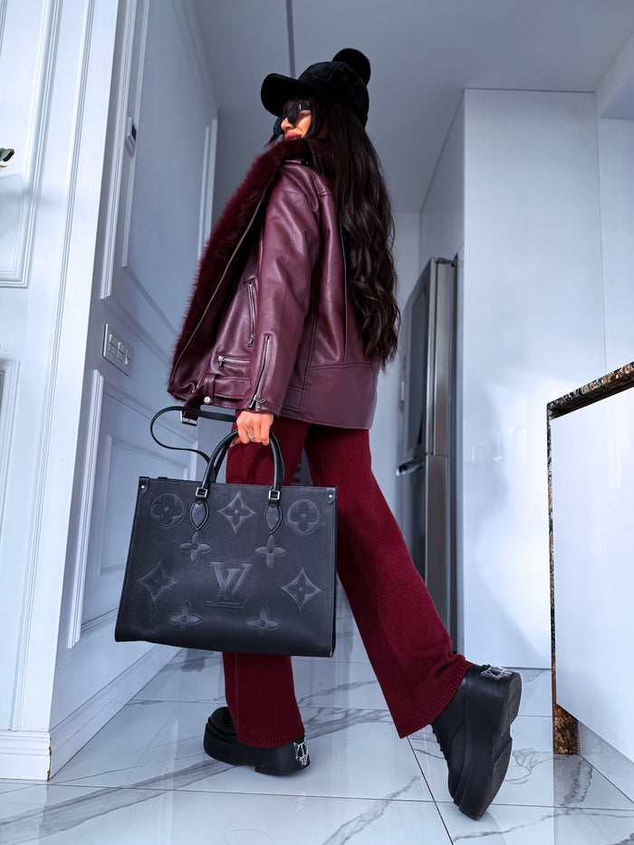 Burgundy jacket with burgundy fur trim "LUX FUR" CV2125 PRE-ORDER