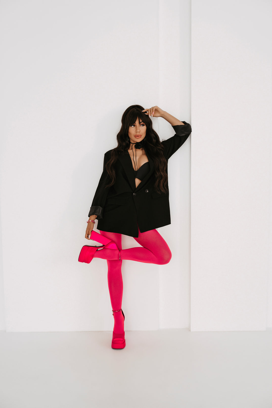 Oversized blazer with black sleeve buttons - black PRE-ORDER