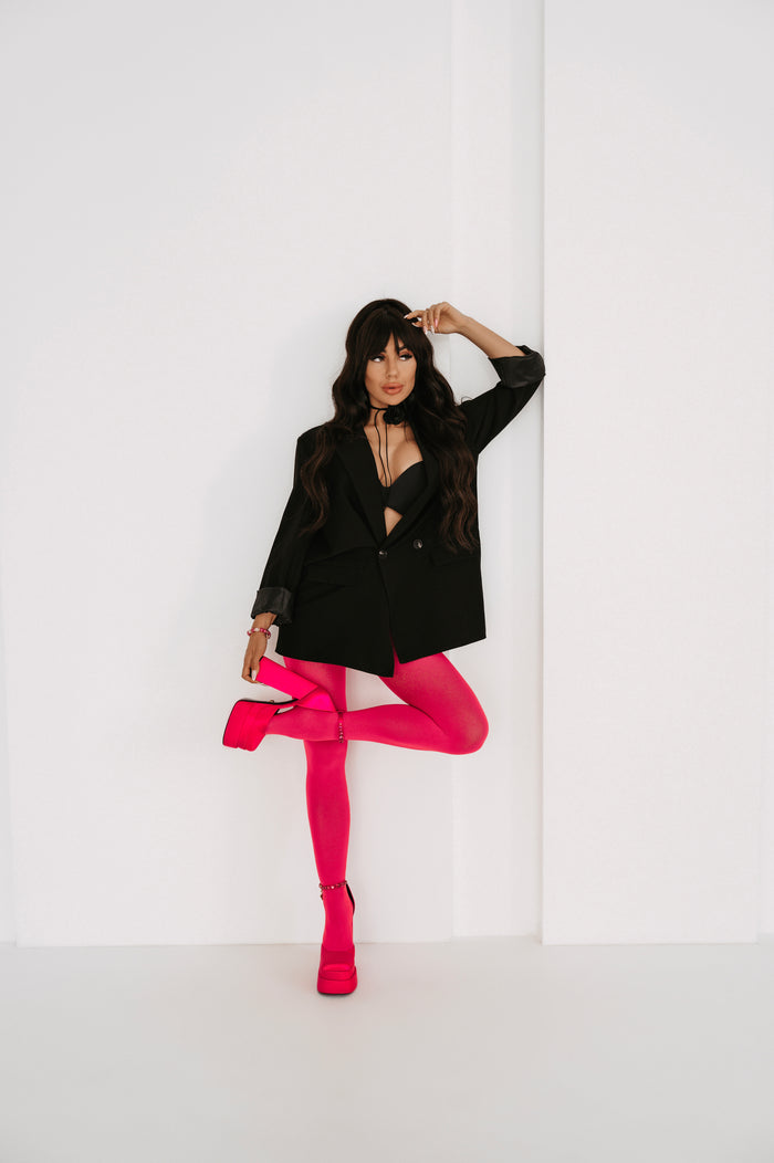 Oversized blazer with black sleeve buttons - black PRE-ORDER