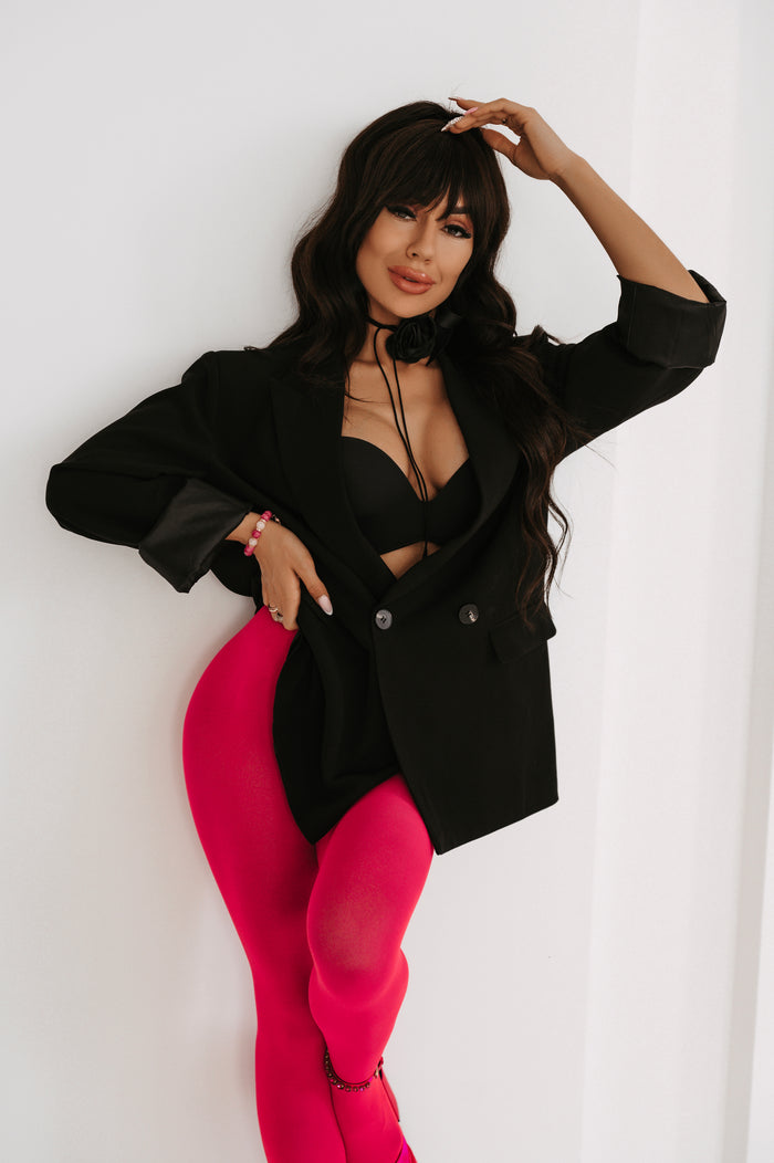 Oversized blazer with black sleeve buttons - black PRE-ORDER