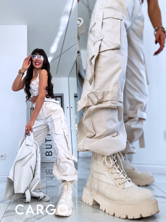 "CARGO VIBES" pants K609 - LIGHT BEIGE 