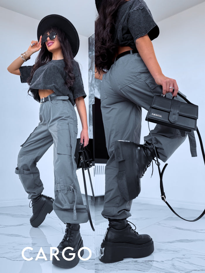 "CARGO VIBES" kelnės K609 - TAMSIAI PILKOS