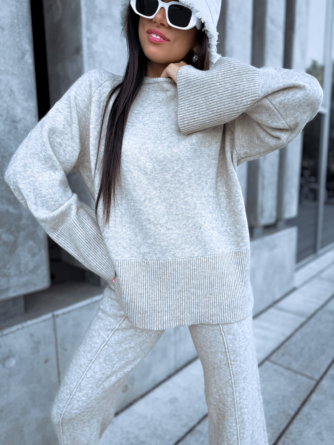 Knitted set "SMOOTH LINES E5388" - LIGHT BEIGE 