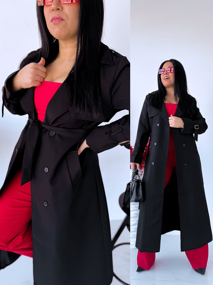 BLACK, long trench coat 02 "SPRING LUX" 