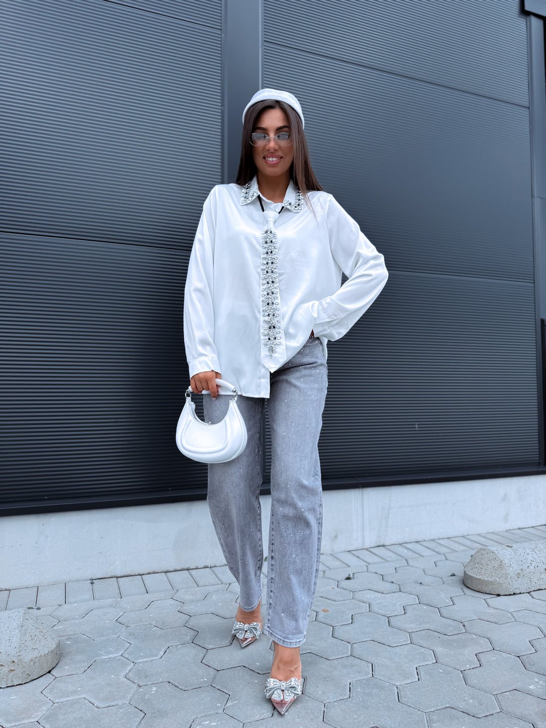 Pluus + lips "SPARKLE TIE" 1365 - VALGE