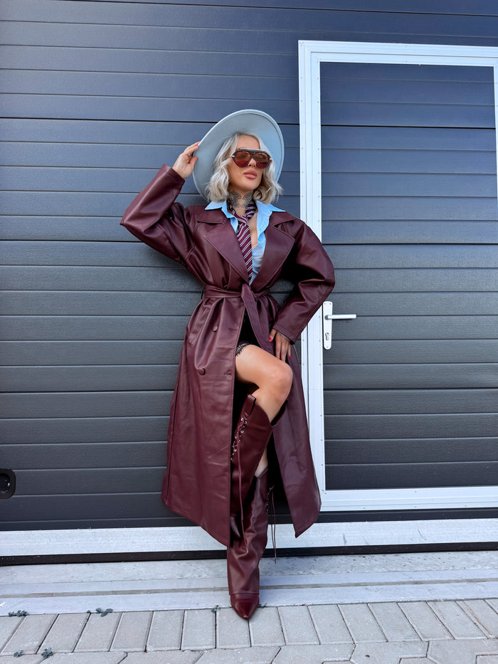 "NO SERVICE" faux leather trench coat 202355 - BORDEAUX