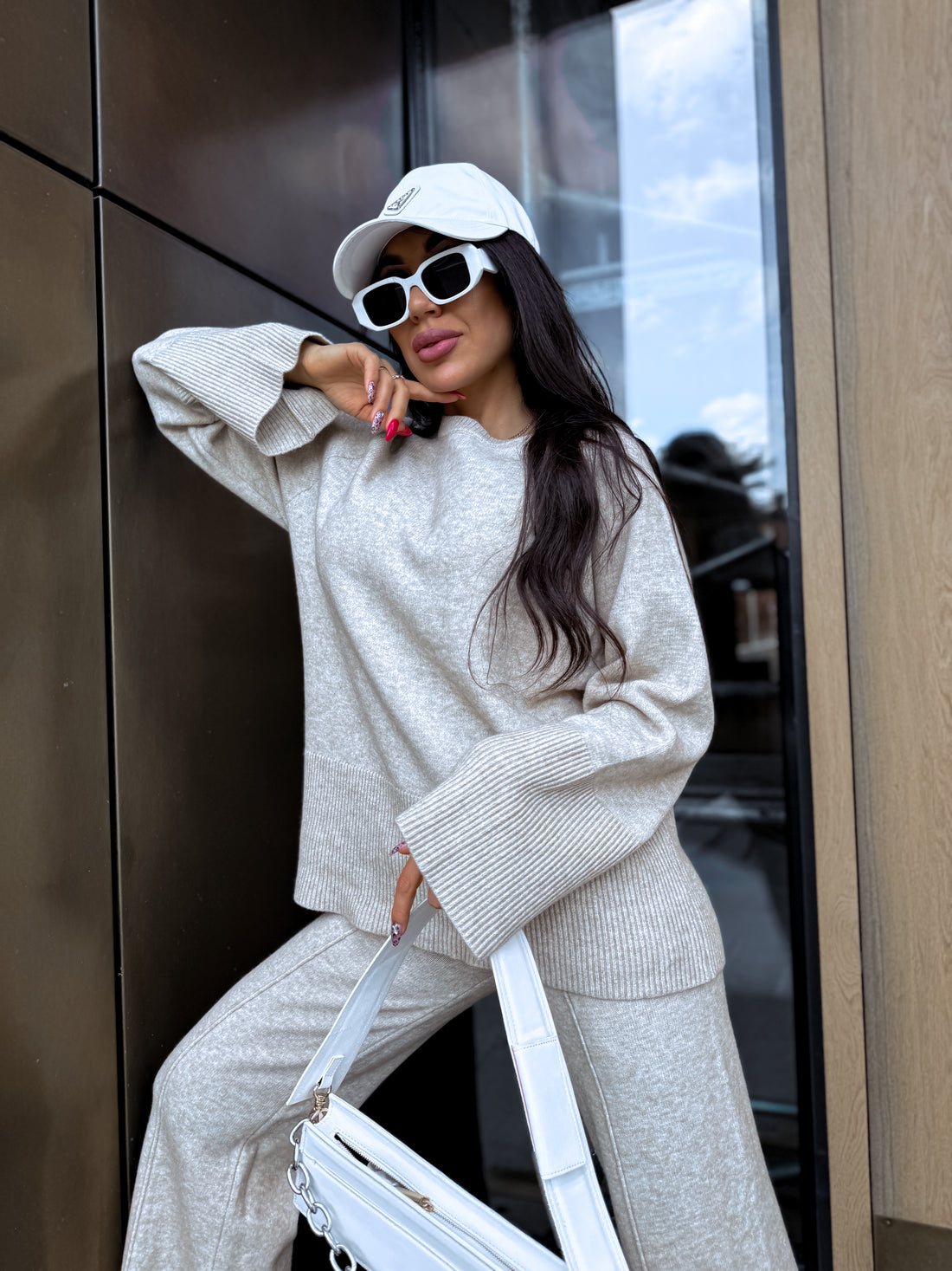 Knitted set "SMOOTH LINES E5388" - LIGHT BEIGE 