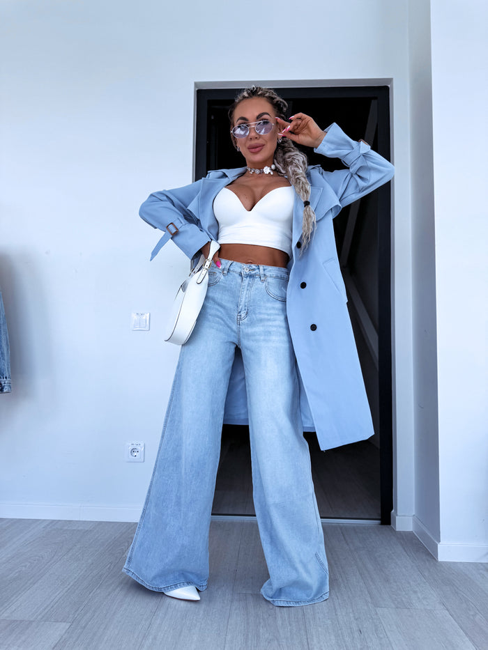 Extended trench coat "Spring season 6180" - light blue 