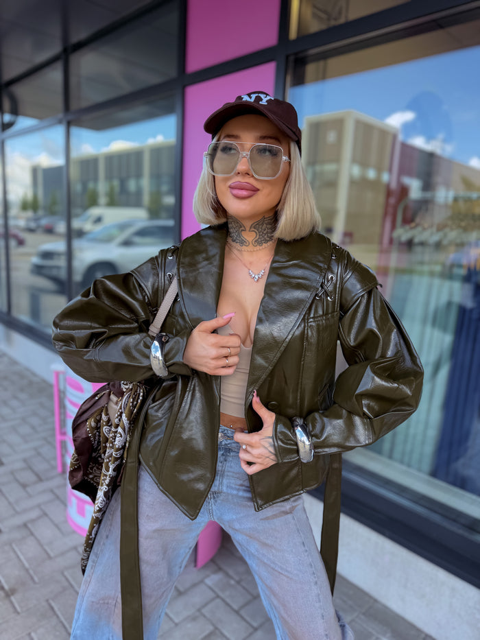 "ELECTRIC NIGHT" faux leather jacket 80773 - KHAKI