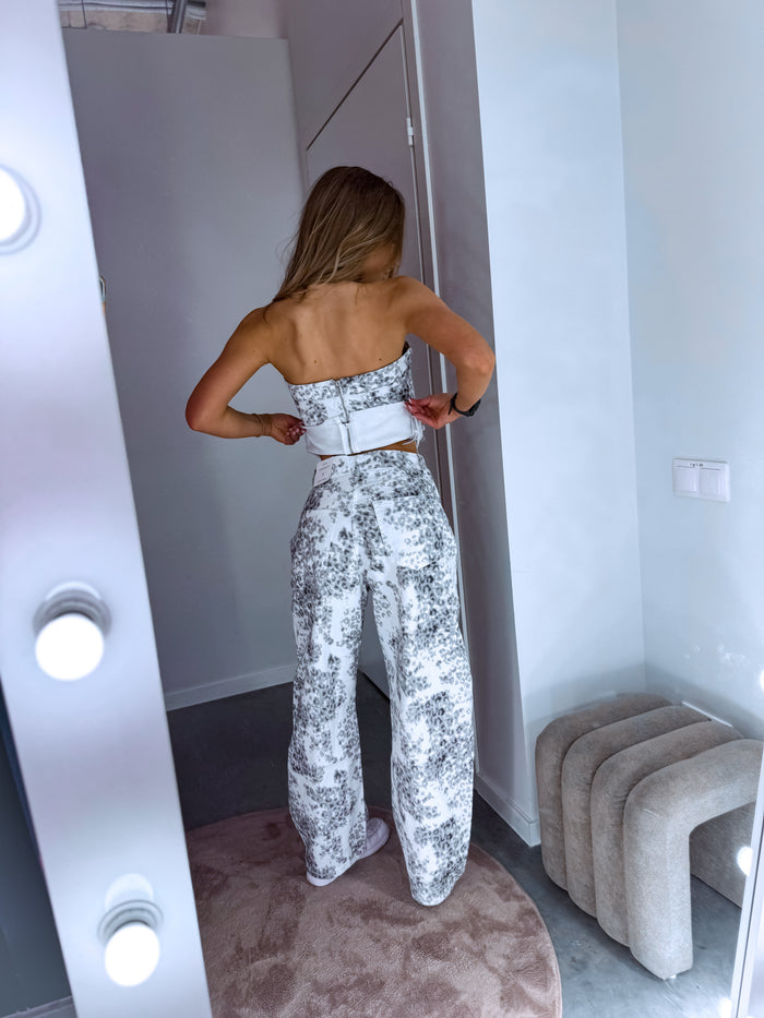 CORSET MG-1283 "MISS LEOPARD" - WHITE WITH GRAY