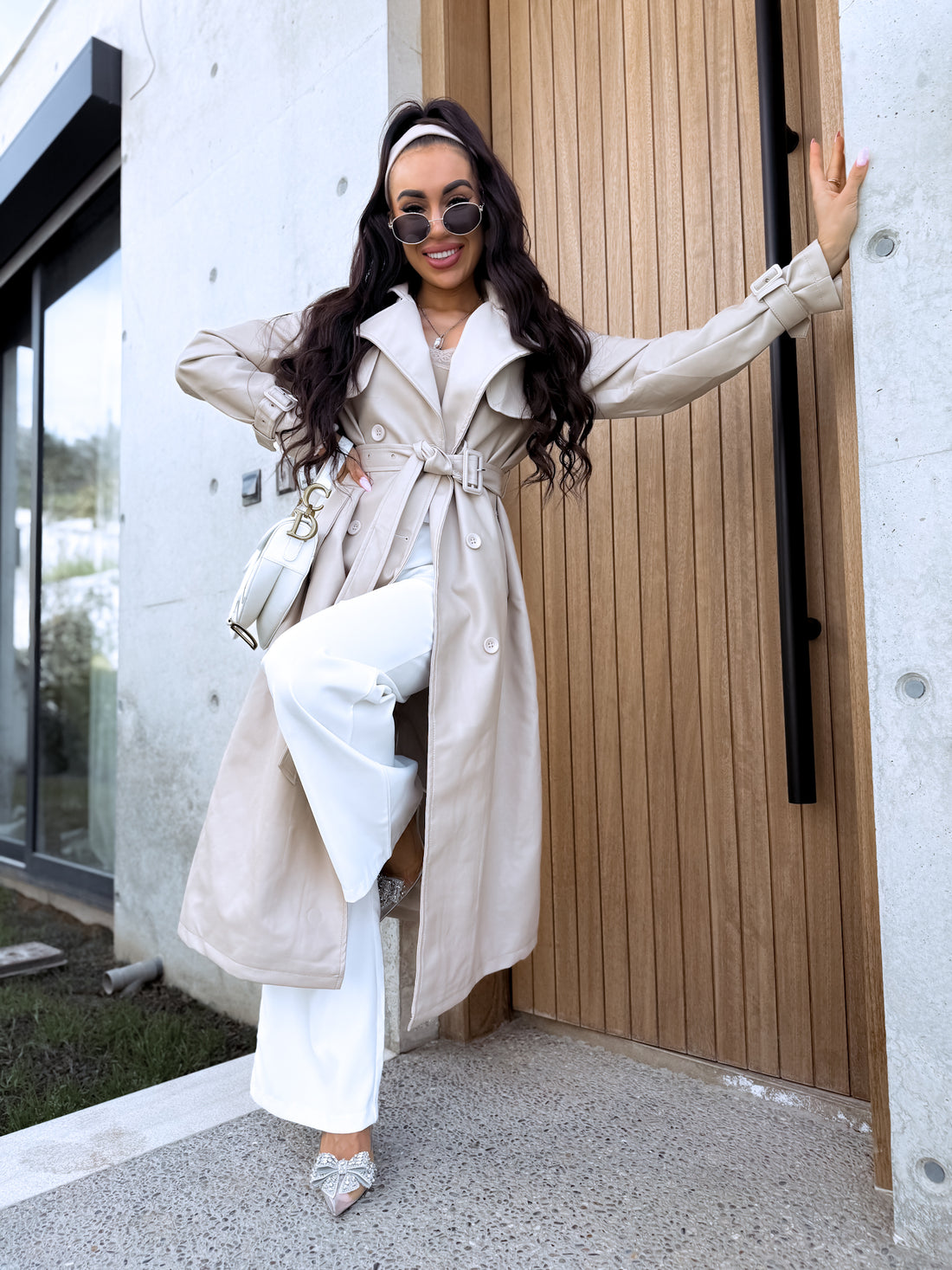 BEIGE, leather imitation trench "POWER" FL08 
